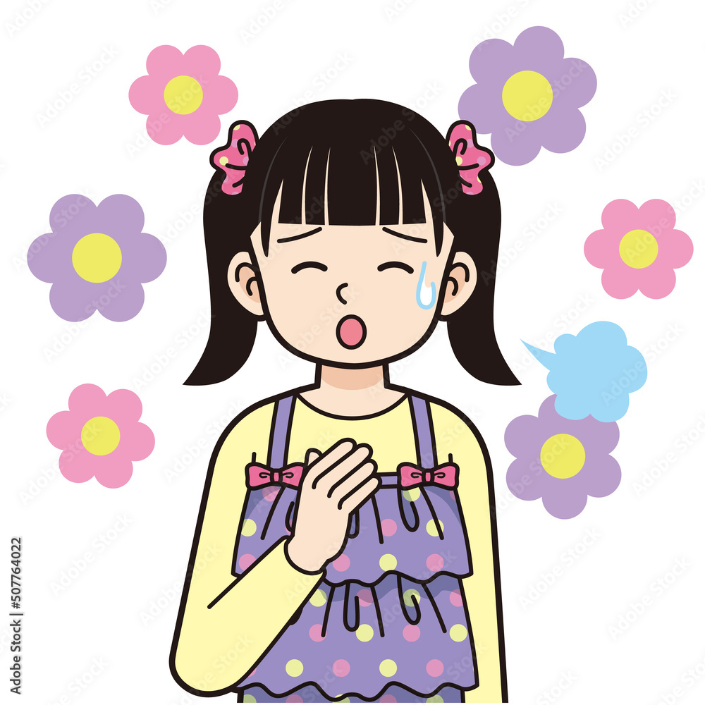 安心したツインテールの女の子＿線画