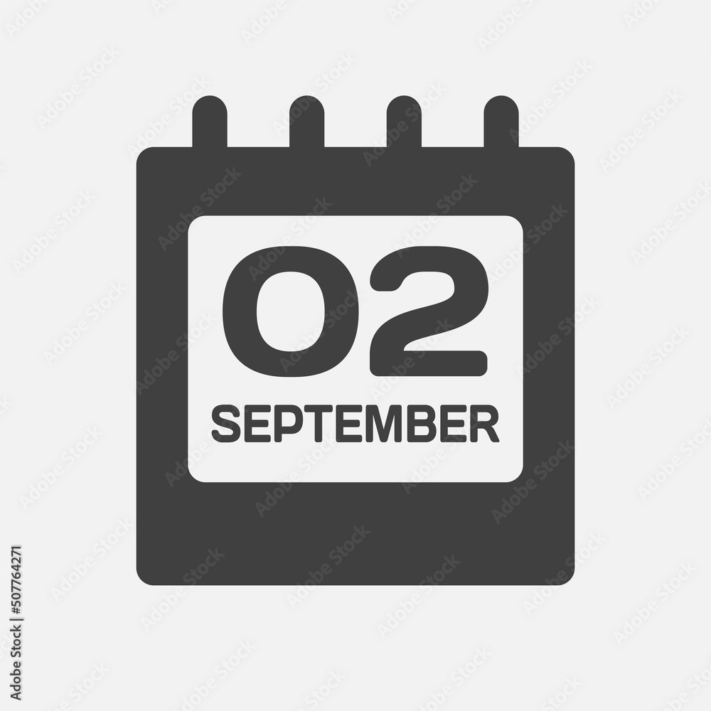 Icon day date 2 September, template calendar page Icon day date 2 September, template calendar page