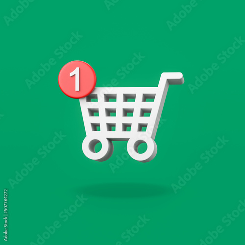 Shopping Cart Shape with 1 Notification on Green Background photo