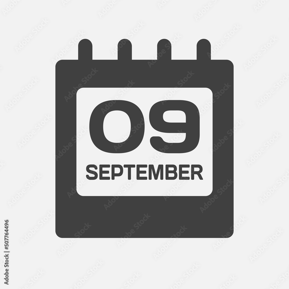 Icon day date 9 September, template calendar page Icon day date 9 September, template calendar page