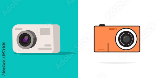 Camera photo icon vector or action cam digital flat and line outline art symbol modern design isolated on white background illustration image