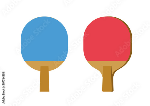 Ping pong racket icon vector or table tennis racquet small isolated on white flat and 3d red and blue color graphic illustration, modern closeup clipart image