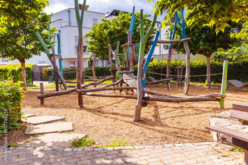 Empty public playground on sunny day