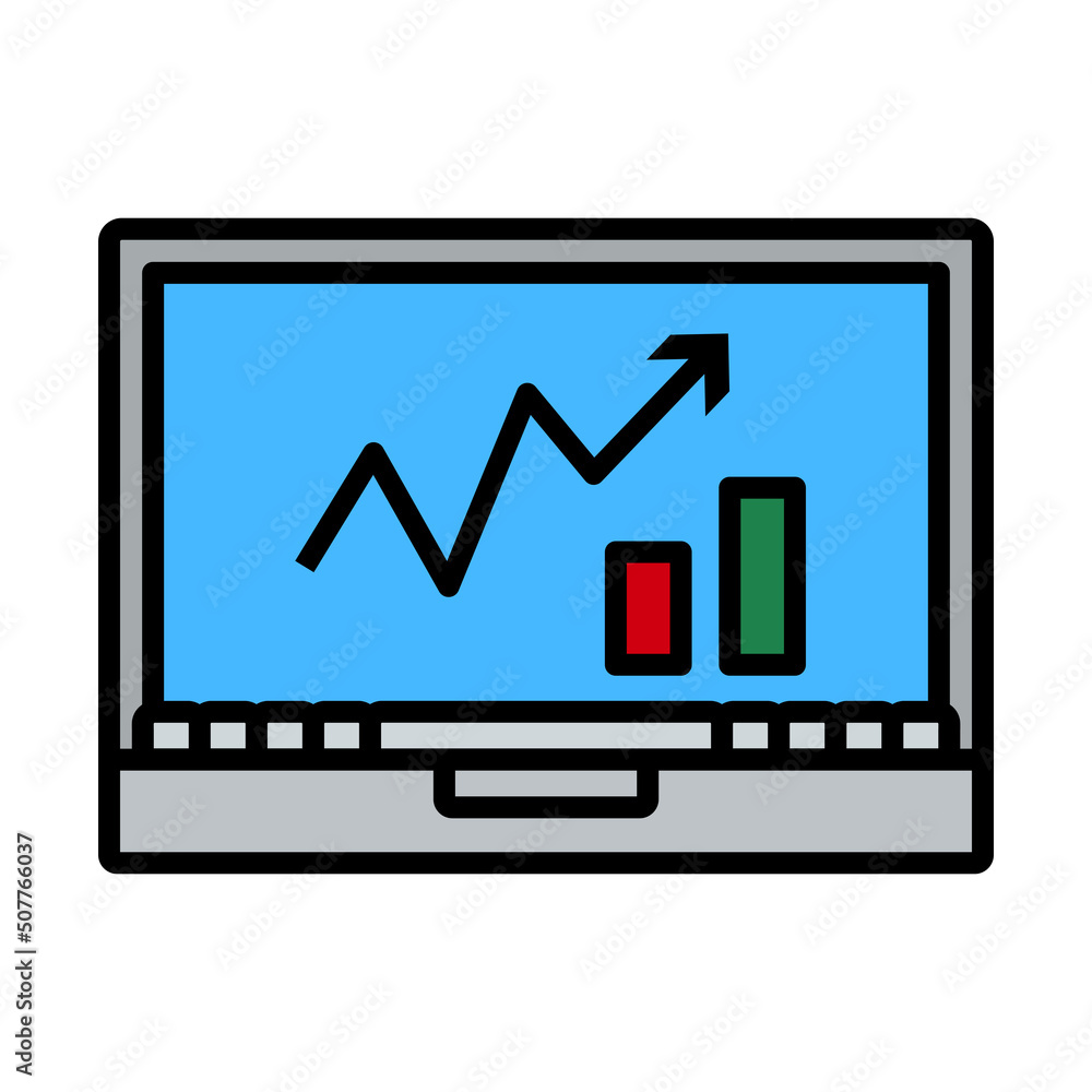 Icon Of Laptop With Chart Icon Of Laptop With Chart