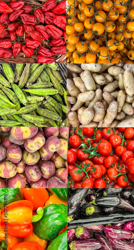 food collage vegetable various different types fruit on the counter of the market store healthy meal food diet snac copy space food background rustic top view veggie vegan or vegetarian