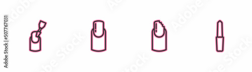 Set line Milling cutter for manicure, Broken nail, Nail and file icon. Vector