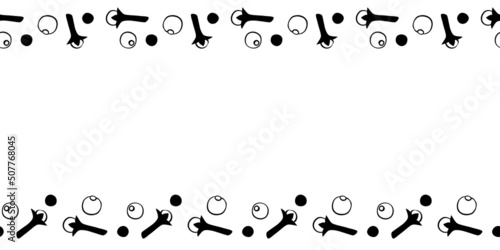 Vector frame made of carnation, pepper in doodle flat style . Horizontal top and bottom edging, border of spice, seasonings. Template for menu, recipes