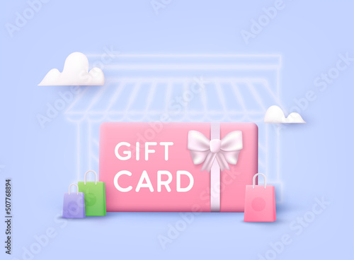 Gift card and promotion strategy, gift voucher, discount coupon and gift certificate concept. 3D Web Vector Illustrations.