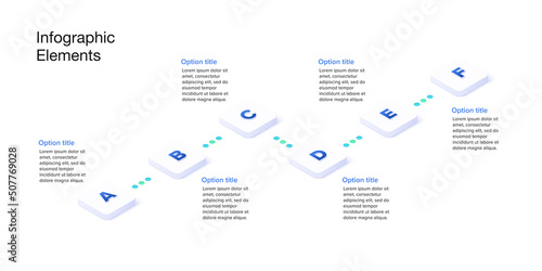 Business process chart infographics with 6 step cubes. Cubic corporate workflow graphic elements. Company flowchart presentation slide. Vector info graphic in isometric design.