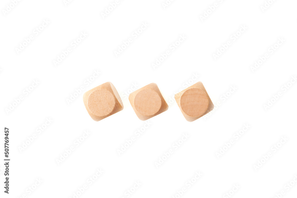 Three wooden cubes on a white background. Design element Three wooden cubes on a white background. Design element