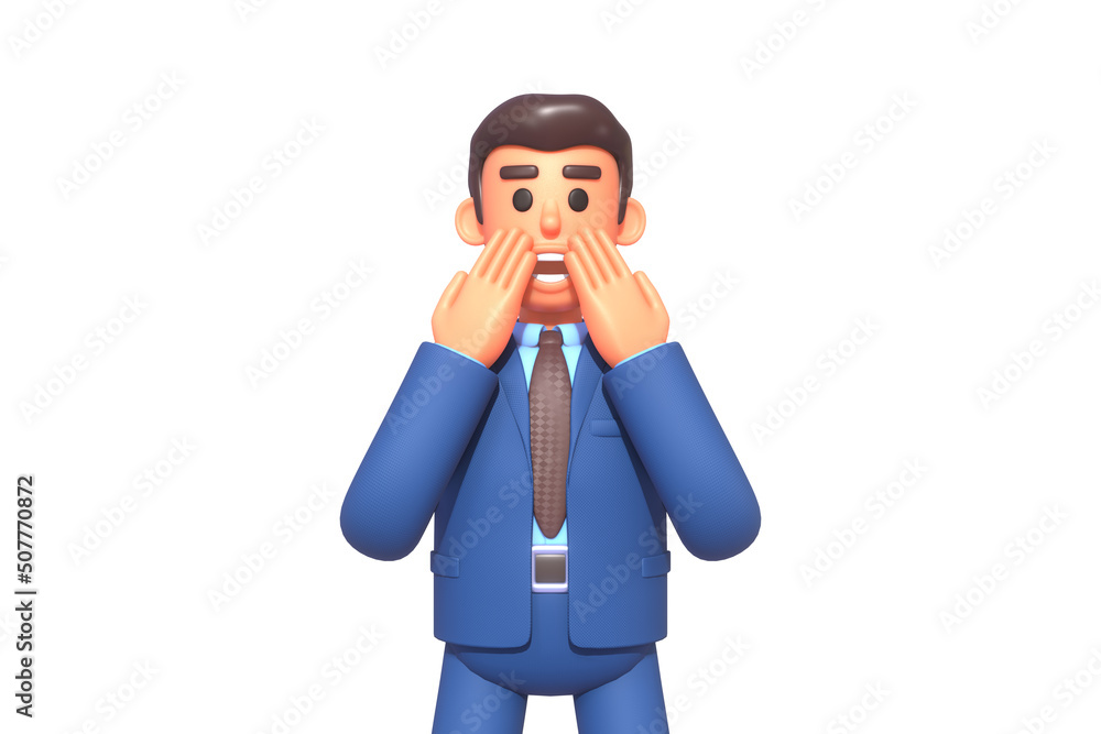 3d render of surprised or shocked businessman in suit covering his mouth with hands in fear or disbelief 3d render of surprised or shocked businessman in suit covering his mouth with hands in fear or disbelief