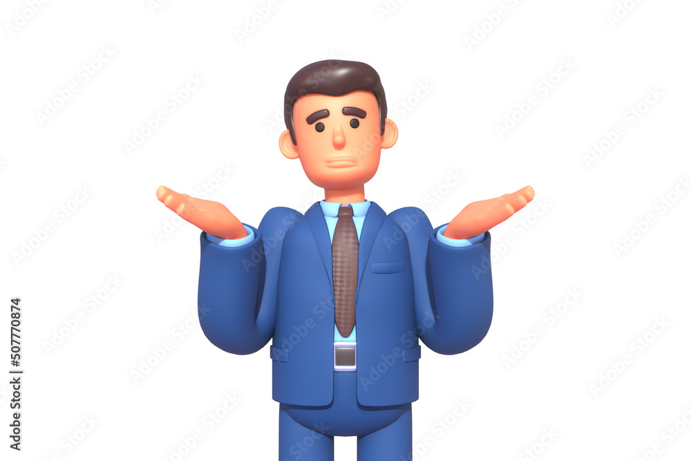 3d render of businessman in suit thinking, unsure, doubtful 3d render of businessman in suit thinking, unsure, doubtful