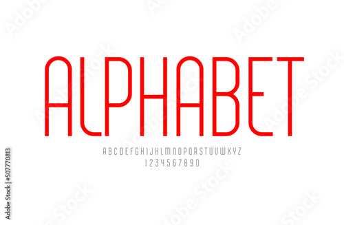 Font from rounded thin line, trendy simple alphabet sans serif, modern condensed letters and numbers