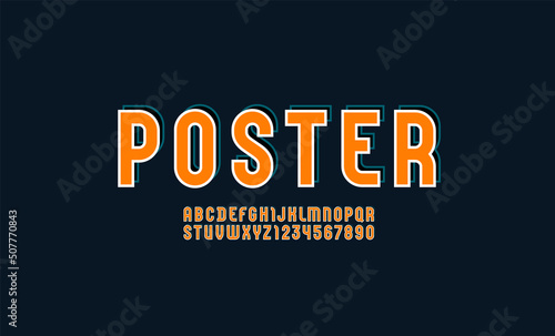 Narrow simple font, condensed alphabet sans serif with shadow