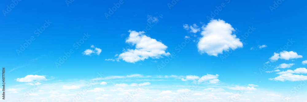 Panorama Blue sky and white clouds. Bfluffy cloud in the blue sky background Panorama Blue sky and white clouds. Bfluffy cloud in the blue sky background