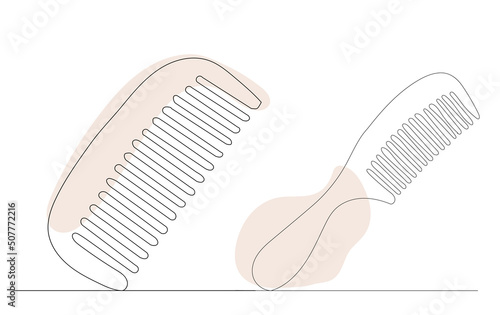 combs one continuous line drawing, sketch, isolated, vector