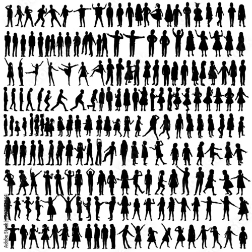 children silhouette, child big set on white background, isolated, vector