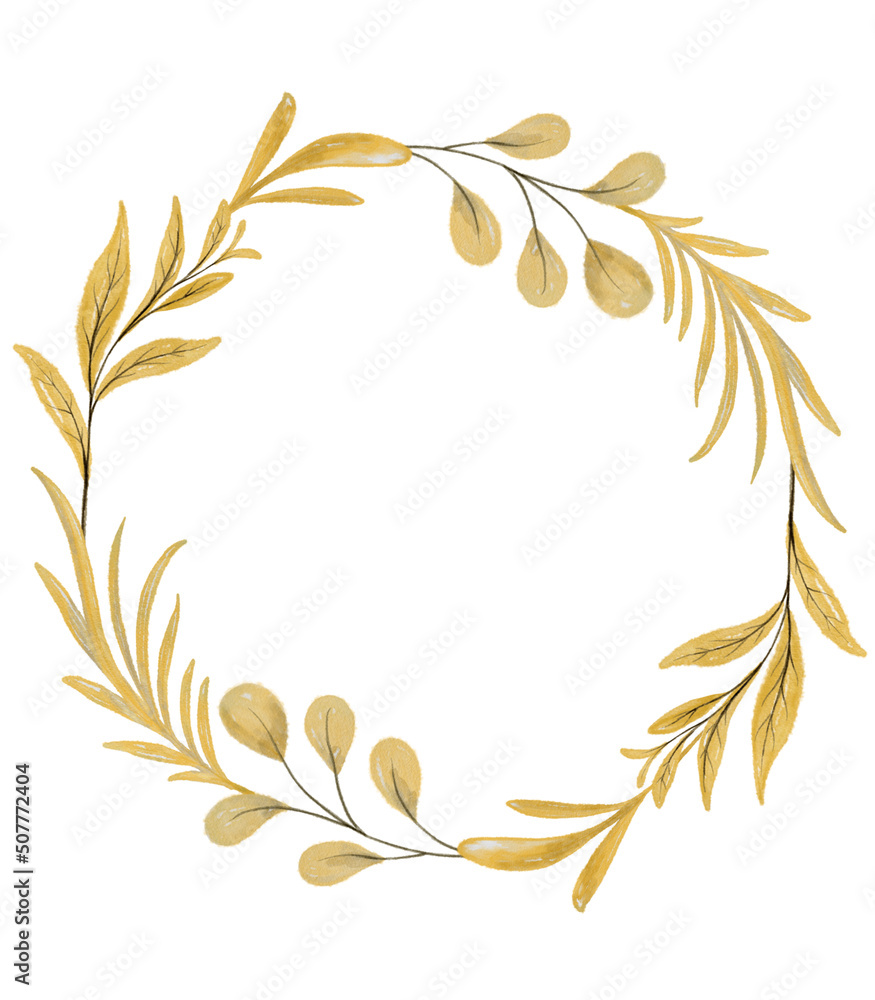 Watercolor leaf round frame. Watercolor leaf round frame.