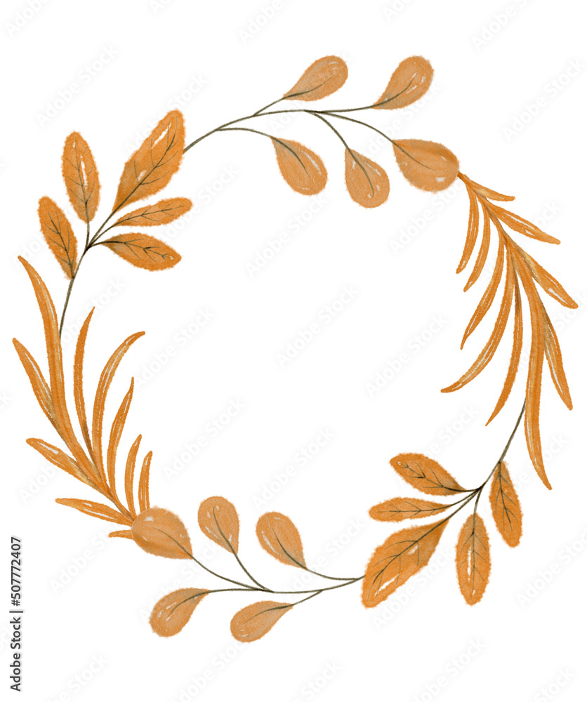 Watercolor leaf round frame. Watercolor leaf round frame.