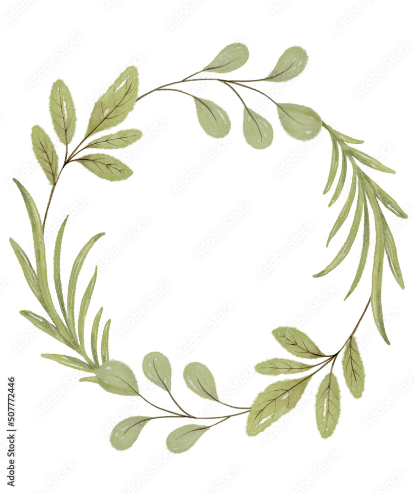Watercolor leaf round frame. Watercolor leaf round frame.