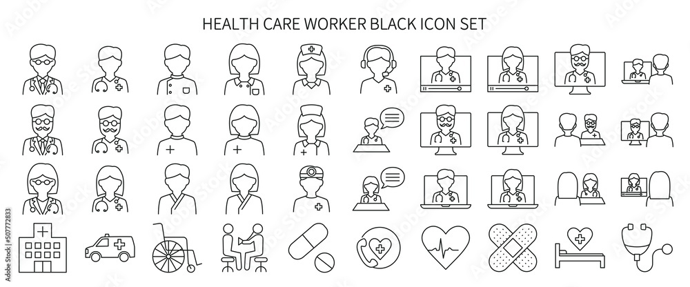 Icon set related to healthcare professionals - obrazy, fototapety, plakaty 