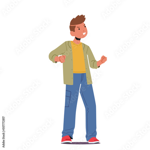 Angry Little Boy Evil Facial Expression. Unhappy Furious Kid Negative Emotion, Bad Mood Feelings. Wicked Child Character