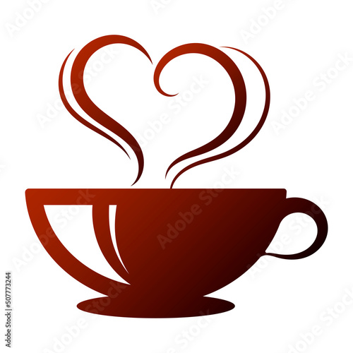 Cup with hot coffee. Steam over a cup in the shape of a heart. Simol for coffee houses and cafes