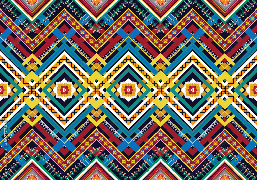 Geometric ethnic flower pattern for background,fabric,wrapping,clothing,wallpaper,Batik,carpet,embroidery style. Geometric ethnic flower pattern for background,fabric,wrapping,clothing,wallpaper,Batik,carpet,embroidery style.