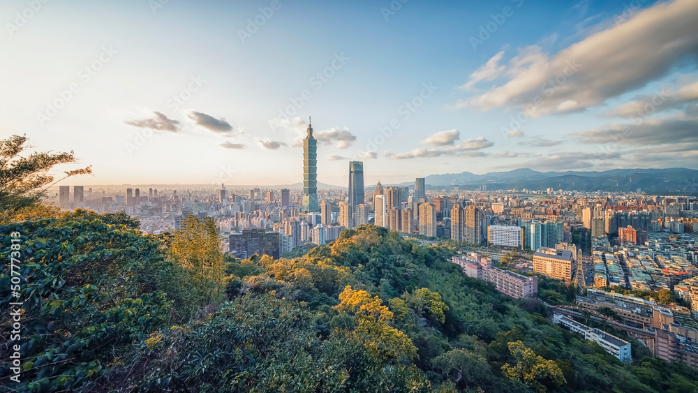 Taipei city viewed from the hill at sunset, Taiwan
