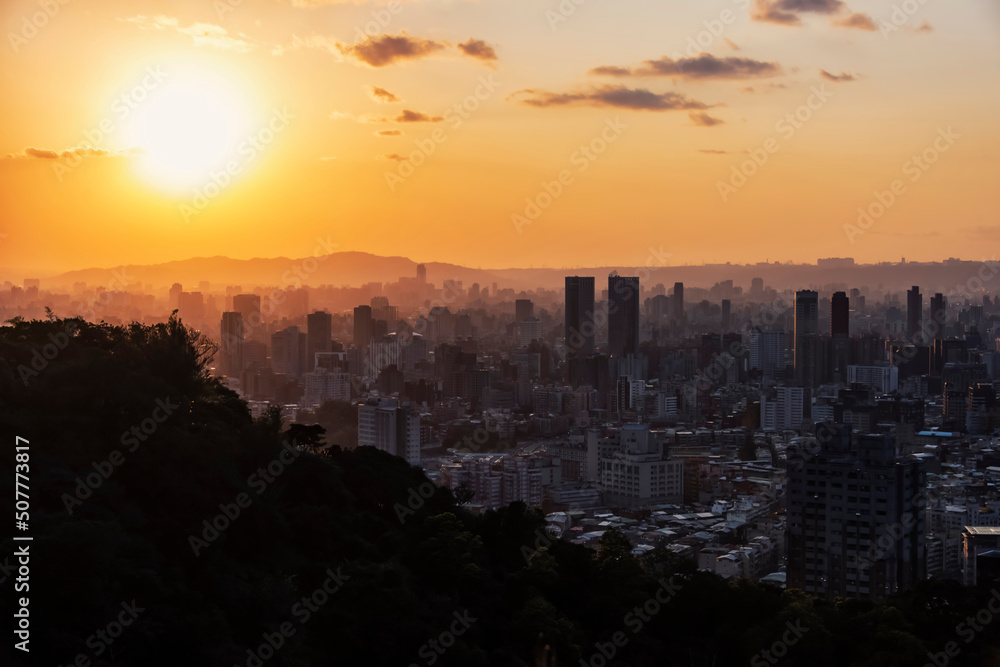 Taipei city viewed from the hill at sunset, Taiwan