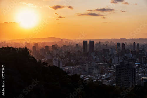 Taipei city viewed from the hill at sunset, Taiwan © Stockbym