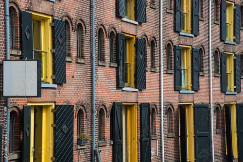 Alkmaar, the Netherlands, May 2022. Close up of the windows of a warehouse in Alkmaar.