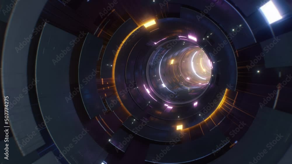 Flight in circular glowing sci-fi abstract technology tunnel seamless loop. Futuristic VJ motion graphics for music video, EDM club concert, high tech background. 4k 3D Animation Loop
Flight in circular glowing sci-fi abstract technology tunnel seamless loop. Futuristic VJ motion graphics for music video, EDM club concert, high tech background. 4k 3D Animation Loop