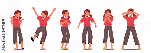 Kid Emotions Surprised, Happy, Shocked, Angry and Crying Facial Expressions. Child Character Express Different Feelings