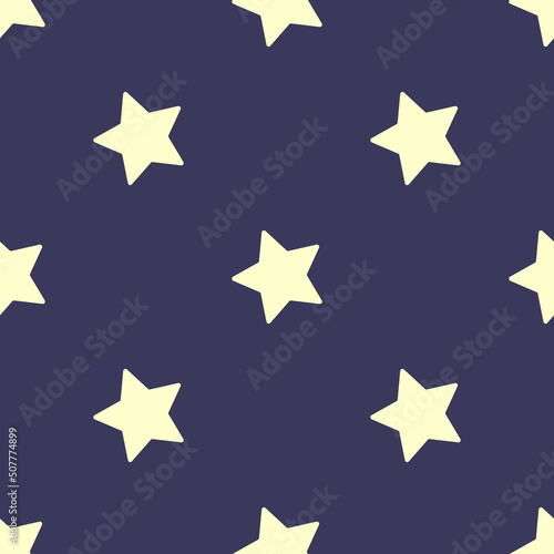 Ivory stars on night blue background. Vector seamless pattern in soft colors. Best for textile  print  wrapping paper  package and festive decoration.