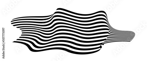 Waving flag as a brush stroke with zebra texture. Vest striped with fabric Black and white stripes curved in a bizarre way with waves curving along the trajectory