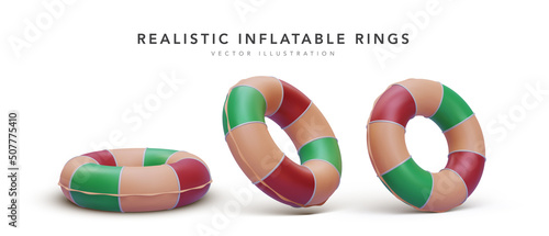 Set of 3d realistic inflatable rings with shadow isolated on white background. Vector illustration