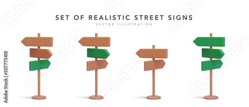 Set of 3d realistic street sign with shadow isolated on white background. Vector illustration