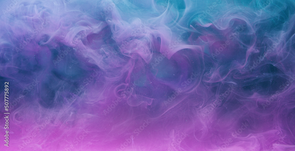 Paint water blend. Magic spell. Chemical reaction. Neon pink blue purple color ink drop motion on vapor texture abstract background shot on Red Cinema camera 6k.