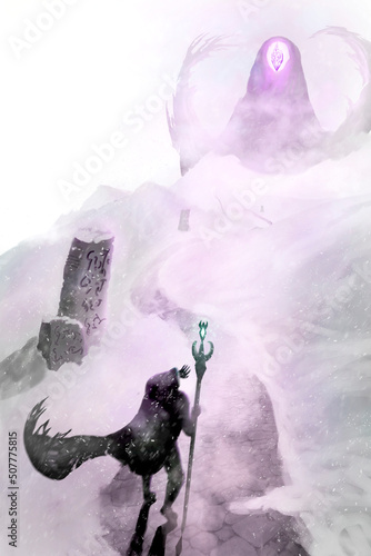 Foto Illustration fantasy d'un personnage luttant contre une tempête en hiver, art nu