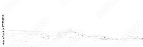 Dynamic wave with connected dots and lines on a white background. Digital wave background concept. Abstract technology background. Big data visualization. 3D rendering.