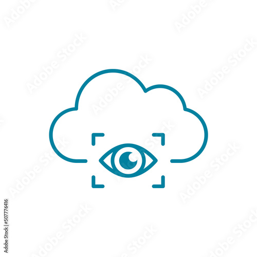Cloud computing eye line icon. Monitoring data concept. Search cloud symbol. Find file in cloud storage. Share online folder. Password verification access analysis. Vector illustration, flat, clip art