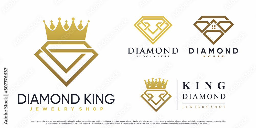 Diamond icon set logo design with crown and creative element Premium ...