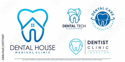 Dental icon set logo design inspiration with creative element Premium Vector