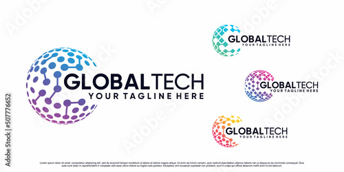 Global tech icon set logo design illustration with creative concpet Premium Vector