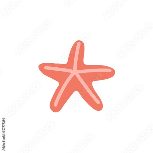 Sea starfish. Star-shaped marine shell fish, mollusc. Underwater ocean invertebrate, five finger shellfish. Summer tropical beach seashell. Flat vector illustration isolated on white background