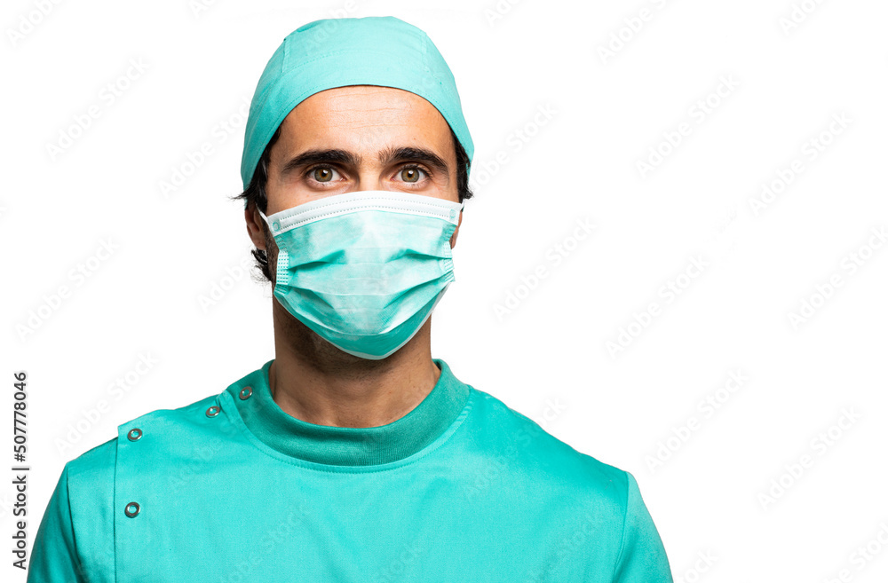 Male surgeon isolated on white Male surgeon isolated on white