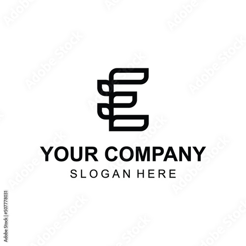 Linear letter E leaves logo design vector