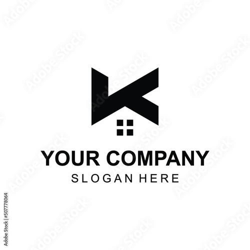 Letter K house logo design vector with window