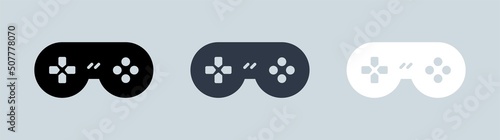 Game console or joystick icon in black and white colors. Joystick flat icon set.